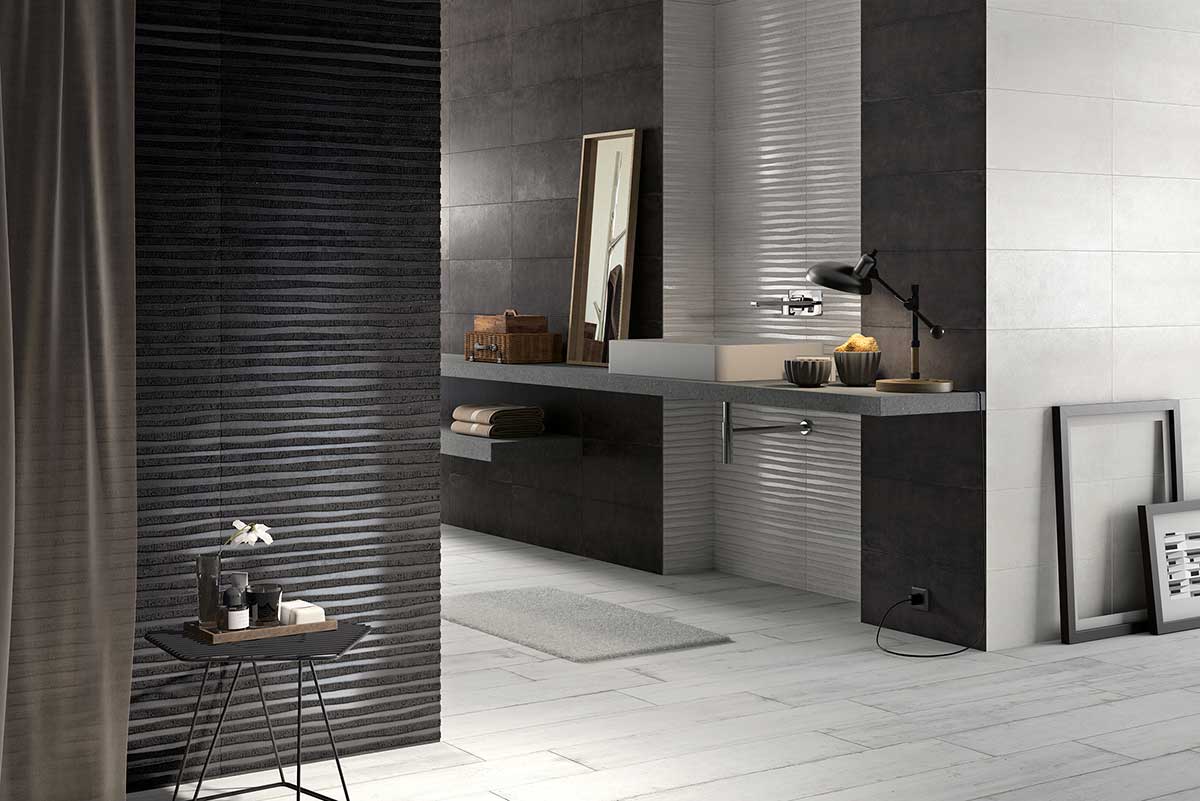 black clay and silvery both in plain and chic bathroom tile