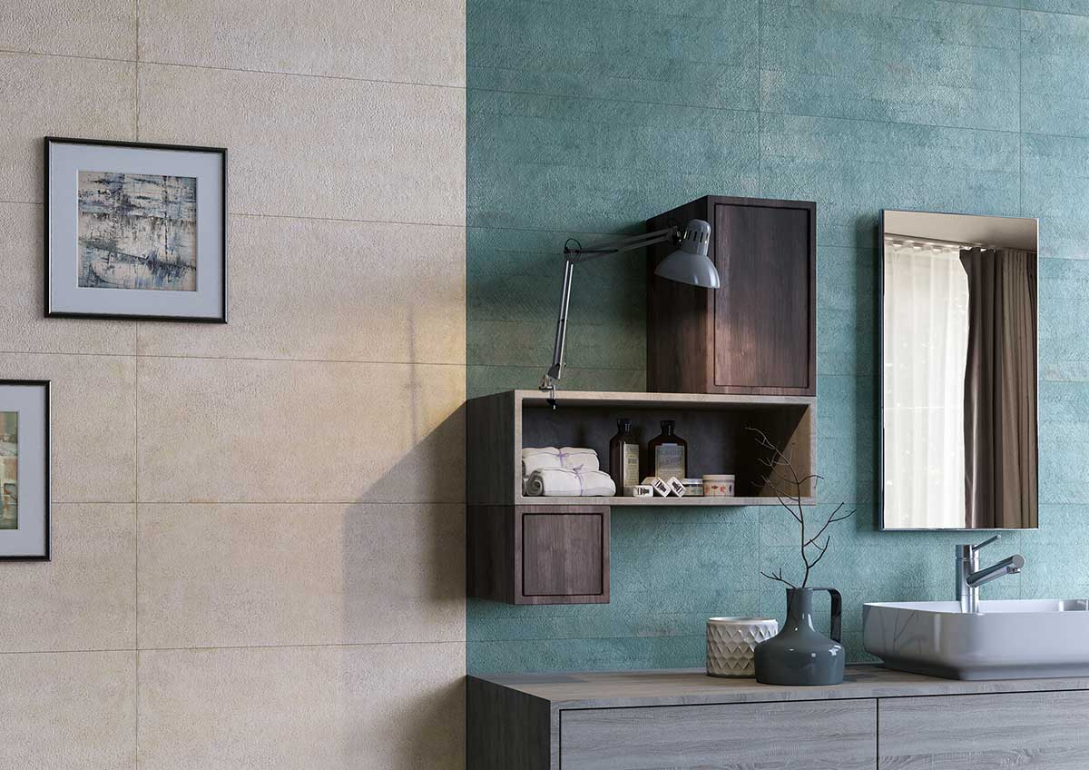 Decorative bathroom tile - sulphate and silvery plain