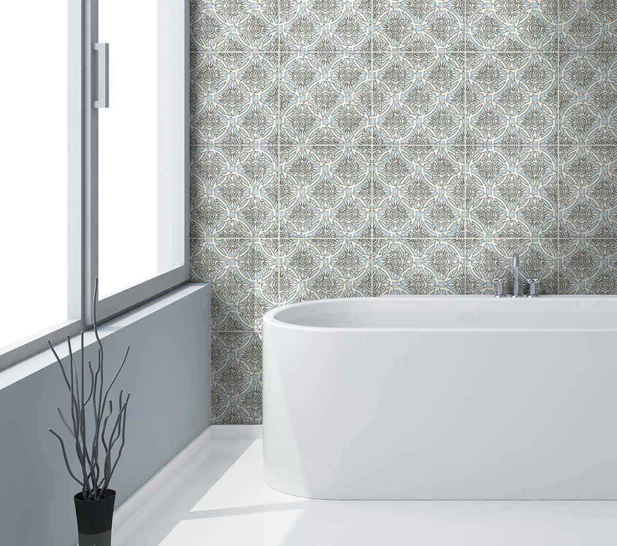 Decorative bathroom tile -Aurora China Blue on Thassos Bathroom