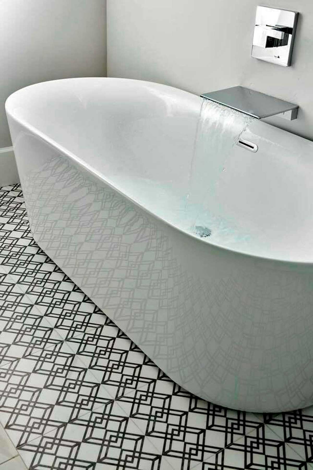 Elemental Charcoal on Thassos Bathroom Tile