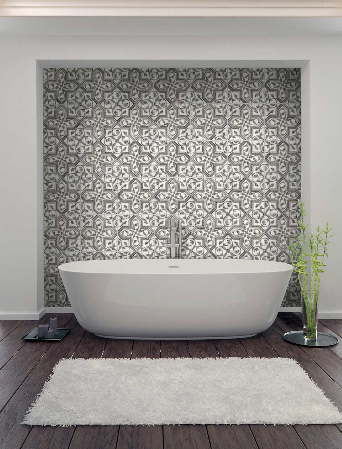 Decorative bathroom tile - Florence Grigio on Carrara Bathroom Installation